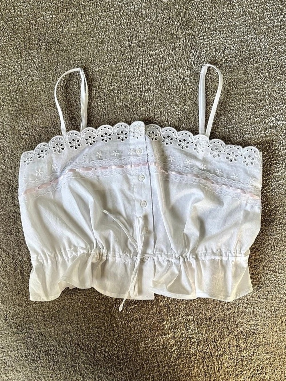 Frankie’s Bikinis x Victoria's Secret - White Poplin Eyelet Ruffle Camisole